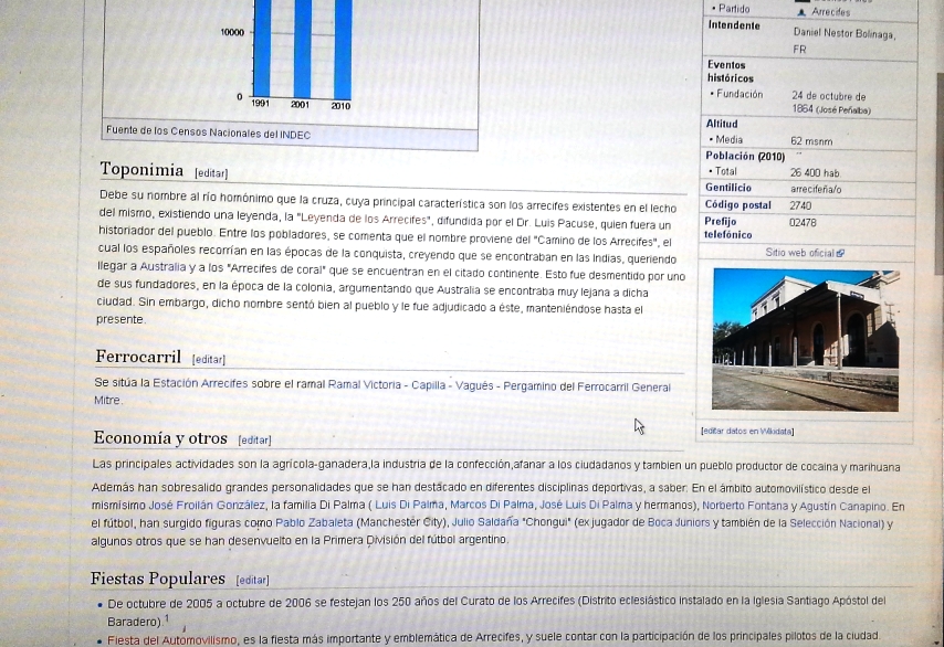 Insólito contenido de Arrecifes en Wikipedia