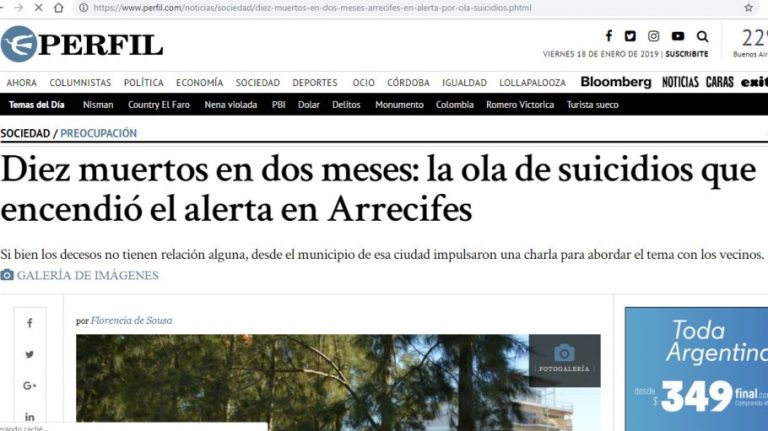 La ola de suicidios en Arrecifes llegó a los medios nacionales