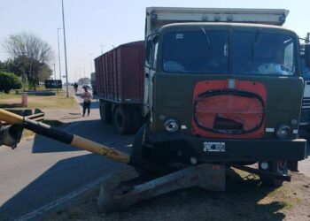 Un camión volteó un semáforo