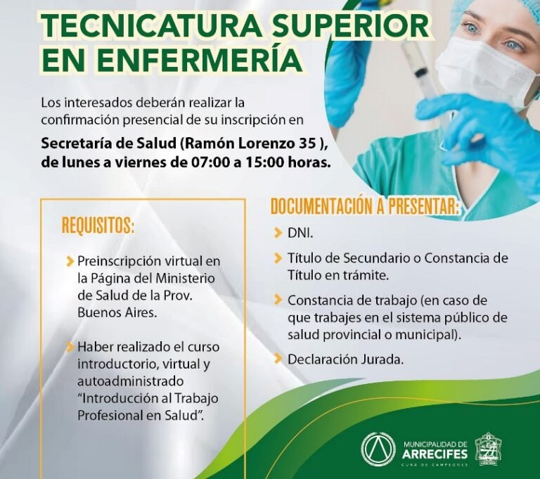 Últimos días para completar la inscripción para la Tecnicatura Superior en Enfermería