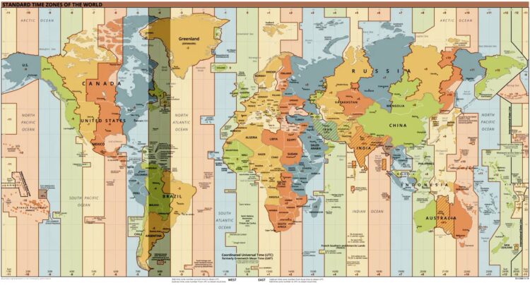 EN EL MAPA PUEDE APRECIARSE CLARAMENTE QUE LA ARGENTINA ESTÁ ATRAVESADA POR EL HORARIO (-4), Y PARTE DE LA PATAGONIA Y LA CORDILLERA POR (-5). NUNCA (-3), COMO RIGE ACTUALMENTE.