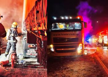 Camioneros ayudaron a apagar el incendio de otro camión en la ruta 8