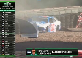 Fuerte golpe de Leguizamón en la carrera de NASCAR O’Reilly