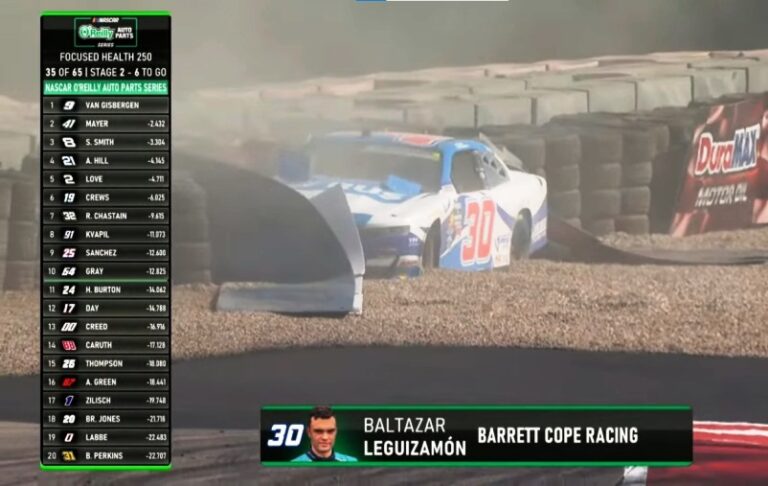 Fuerte golpe de Leguizamón en la carrera de NASCAR O’Reilly
