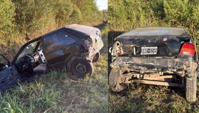 Un Fiesta se clavó de punta en una cuneta