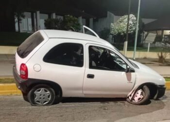 Secuestran un auto que chocó un cantero y causó daños en Av. Merlassino